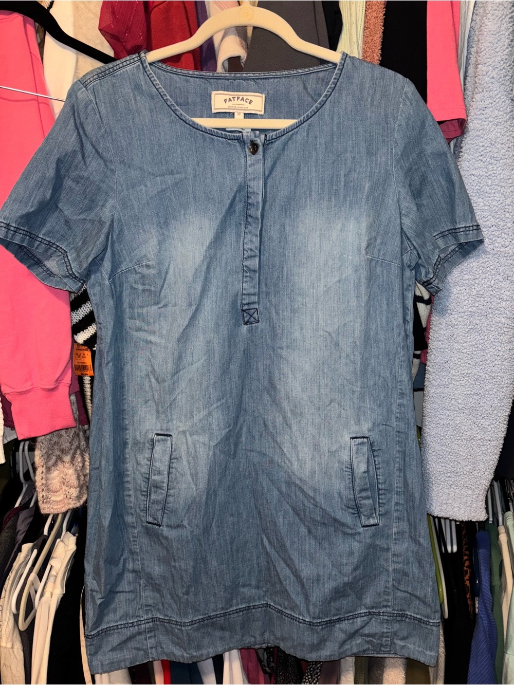 Fat Face Women's Light Blue Denim Short Sleeve Tunic Dress size 12